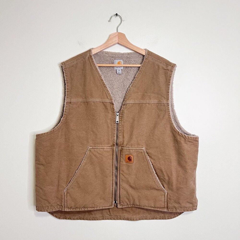 Carhartt V26-FRB Sherpa Lined Duck Vest Men’s 2XL Brown Workwear Canvas